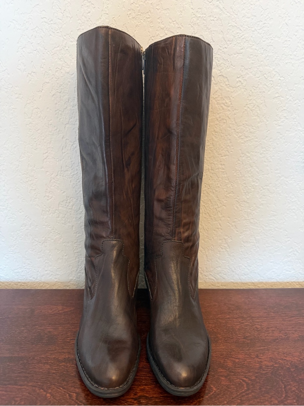 Born Navi Leather Knee High Boots Women's Sz 8 Distressed Brown Western Heeled